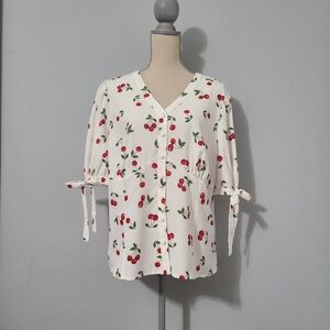 Belle Poque Women's Puff‎ Sleeve Cherry Shirt Top 1950 Retro NWT Size 2XL